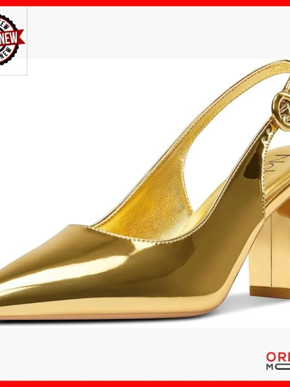 Pointed Toe Slingback Pumps 3.2 Inch Chunky Block Heel Slip-On Dress Shoes